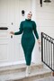 Women's Half Turtleneck Pencil Style Ribbed Fabric Dress, Suitable for Modest , Length 135cm, No Belt