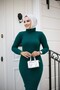 Women's Half Turtleneck Pencil Style Ribbed Fabric Dress, Suitable for Modest , Length 135cm, No Belt - 5