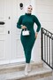 Women's Half Turtleneck Pencil Style Ribbed Fabric Dress, Suitable for Modest , Length 135cm, No Belt - 6