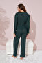 Khaki Seasonal Thin Cotton Embroidered Pajamas Suit - 3