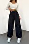 Women's Kompac Combed Cotton Black Two Thread Elastic Waist Loose Wide Leg Sweatpants - 3
