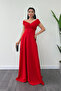 Boat Neck Kiloş Dress - Red - 2
