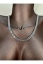 Steel Baguette Embellished Waterway Necklace 316L 42cm - 2