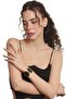 Women's Gold Color Lacquer Plated Adjustable Open Band Black Enamel Bracelet - 7
