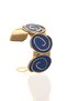 Women's Gold Color Lacquer Plated Adjustable Open Band Midnight Blue Enamel Bracelet - 8