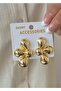 Domed gold women's half-flower earrings - 3