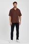 Men's Oversize Knitwear Buttonless Polo Collar T-Shirt - 6