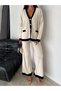 Knitwear Double Set - V-Neck Metal Button Detailed Cardigan and Trouser Set Stylish Design 002 - 6