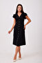 Long Midi Dress - V-Neck, Button Flounce and Sleeve Detail - 5