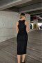 Women's Black Midi Length Pencil Dress - 3