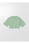 Crop Blouse Crew Neck Green Short Sleeve - 5