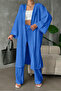 Women's Linen Crinkle Fabric Long Kimono Set
