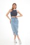 Women's Light Snow Wash Laser Tasseled Lycra Free Denim Skirt - 2