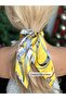 Trend Fashion Elastic Chain Belt Motif Patterned Foulard Shawl Scarf Pendant Buckle Yellow Satin - 4