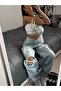 Ice Blue Wash Baggy Cutout Slit Jeans