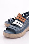 Blue Genuine Leather Denim Velcro Women's Sandals - 4373243 - 4