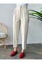 Beige High Waist Pencil Women's Fabric Trousers