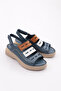 Blue Genuine Leather Denim Velcro Women's Sandals - 4373243 - 2