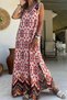 Women's Red V-Neck Long Slit Waterway Loose Dress Bst3650 - 3