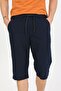 Men's Cotton Linen Bermuda Capri Long Shorts with Elastic Waist Below the Knee