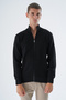 Black Men's 100% Cotton Zippered Stand Collar Knitwear Cardigan Trist-1190
