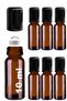 10 ml Amber Stainless Steel Roll-On Bottle, 10 cc Leakproof Brown Glass Bottle with Black Cap, 6 Pieces