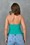 Green Sandy Fabric - Gather Detailed Pearl Strap Blouse 10436 - 3