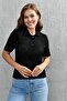 Black Knit Fabric Cable Knit Design Buttoned Shirt Collar Short Sleeved Basic Blouse 23070 - 8