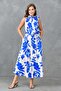 Floral Patterned Belted Flared Cut Midi Length Floral Dress with Tie Collar Detail 3690