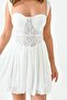 Women's lined tulle fabric chest supported guipure design lace-up backless white mini dress 105 - 2