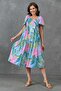 Tropical Patterned Backless Flared Midi Length V-Neck Midi Length Dress 9187 - 4