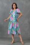 Tropical Patterned Backless Flared Midi Length V-Neck Midi Length Dress 9187 - 8