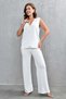 Sleeveless Buttoned Vest and High Waist Wide Leg Trousers Ecru Knitwear Set 103 - 8