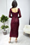 Women's Square Neck Sequin Evening Dress Navy Blue, Burgundy, Emerald Green, Red, Beige, Black - 5