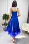 Women's Cobalt Blue Flared Hem Tulle Detail Midi Evening Dress Black, White - 3