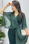 Women's Stone Detailed Flounce Sleeve Silvery Evening Dress Cobalt Blue, Grey, Green, Burgundy, Black - 3