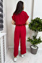 Women's Wide Leg Belted Jumpsuit Black, Red - 4