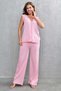 Sleeveless Buttoned Vest and High Waist Wide Leg Pants Pink Knitwear Suit 103 - 8