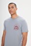 Men's Gray Standard Fit Regular Fit 100% Cotton Printed Crew Neck T-Shirt - 4