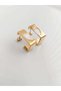 Gold Colored Steel Rectangular Enamel Heart Patterned Hoop Earrings
