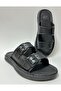 Unisex Black Non-Slip Soft Plastic Buckle Look Wet Floor Slippers