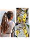 Trend Fashion Elastic Chain Belt Motif Patterned Foulard Shawl Scarf Pendant Buckle Yellow Satin