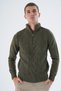 Men's Khaki Stand Collar Zippered Half Fisherman Wool Knitwear Knitted Sweater Trist-5325