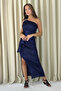 Women's Shoulder Accessory Flared Slit Shiny Fabric Evening Dress Graduation Navy Blue Wedding Dress - 2