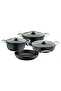 Colonna - 3518 - 7 Piece, Biogranit, 7-Layer Special Granite, Cookware Set, Black Body, Platinum Detail - 3