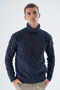 Men's Navy Blue Turtleneck Brass Hair Braided Wool Knitwear Knitted Sweater Trist-5337 - 3