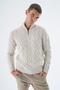 Men's Beige Half Fisherman Zipper Hair Braided Wool Knitwear Knitted Sweater Trist-5339 - 2