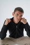 Black Men's 100% Cotton Zippered Stand Collar Knitwear Cardigan Trist-1190 - 2