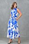 Floral Patterned Belted Flared Cut Midi Length Floral Dress with Tie Collar Detail 3690 - 6