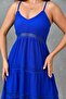 Blue aerobin fabric v-neck guipure and gimp design midi evening dress with adjustable straps - style 10750 - 2